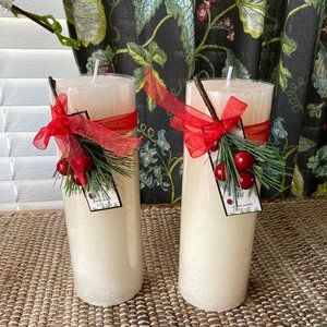 MG Studio Two Ivory Highly Scented Vanilla Pine Pillar 8" Candles New